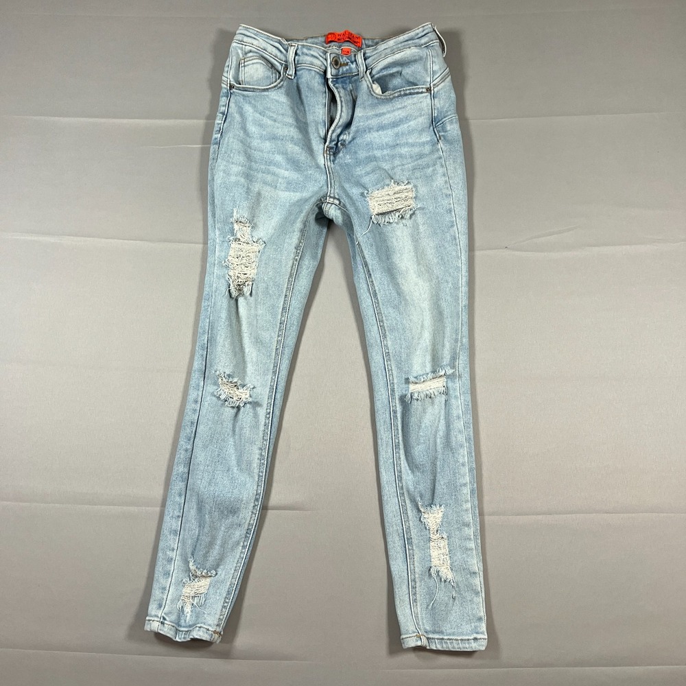 Wax Butt I Love You Jeans Women 7/28 Blue Denim Light Wash Skinny Leg Distressed